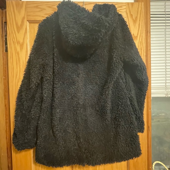 Kenneth Cole New York Fuzzy Black Faux Fur Teddy Coat | Fashion Statement Warm - Picture 3 of 7